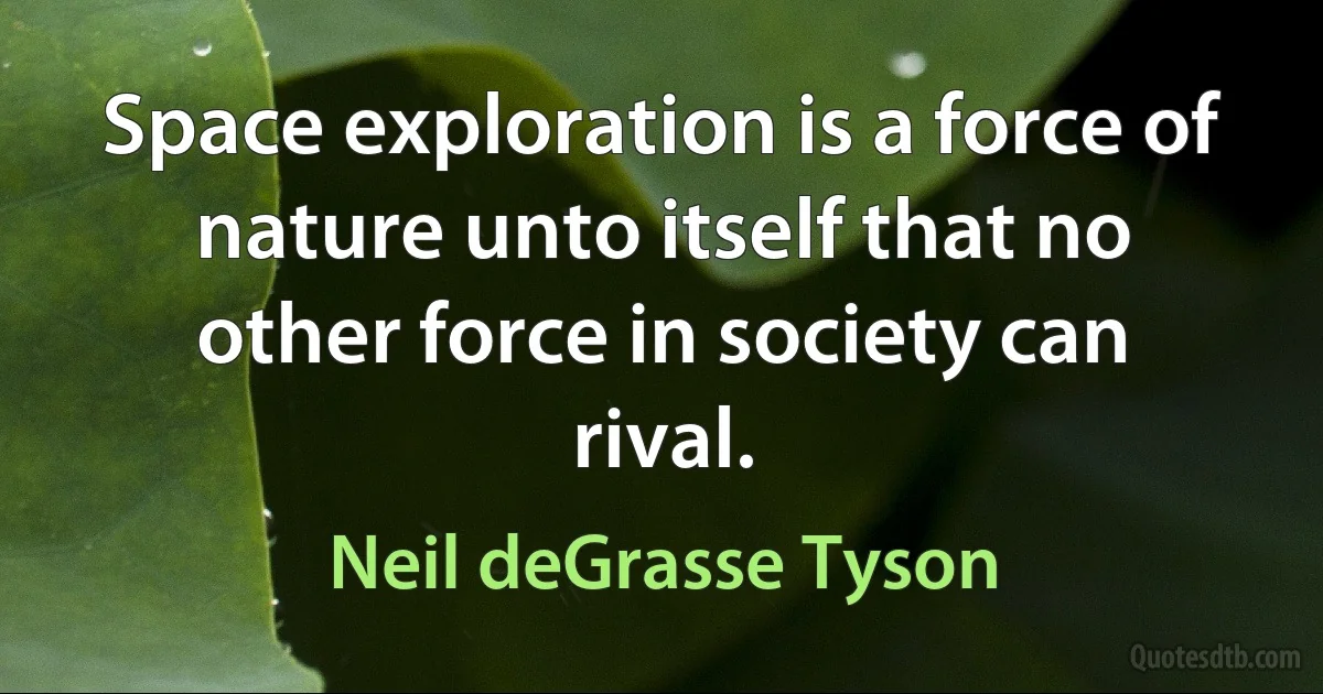 Space exploration is a force of nature unto itself that no other force in society can rival. (Neil deGrasse Tyson)