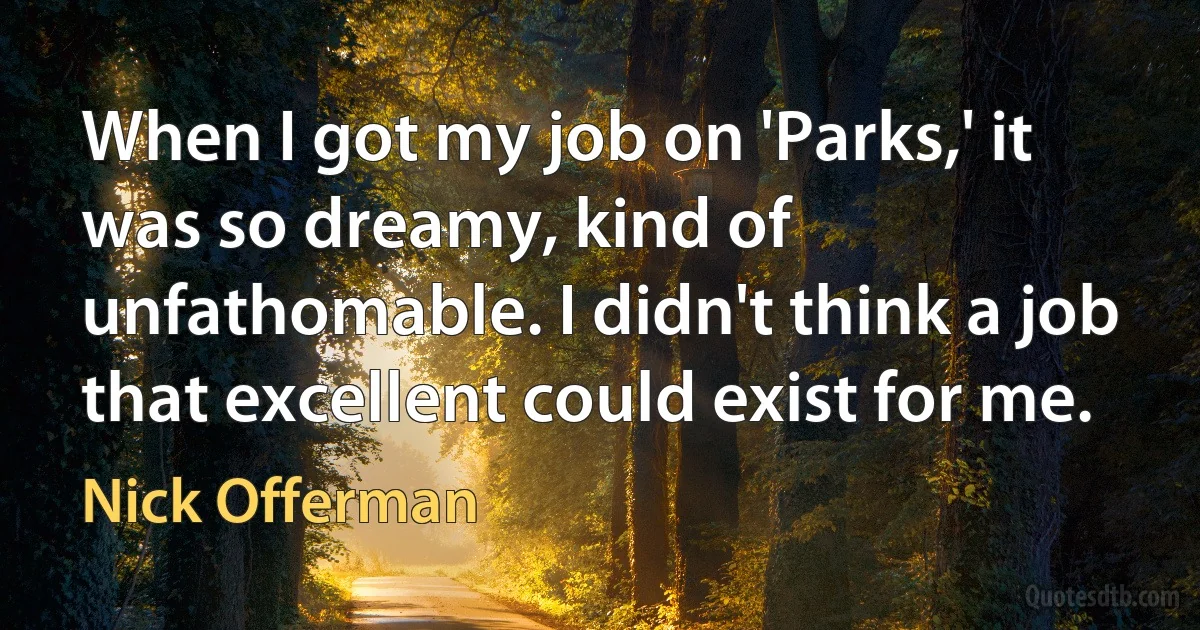 When I got my job on 'Parks,' it was so dreamy, kind of unfathomable. I didn't think a job that excellent could exist for me. (Nick Offerman)