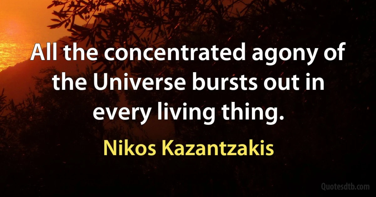 All the concentrated agony of the Universe bursts out in every living thing. (Nikos Kazantzakis)