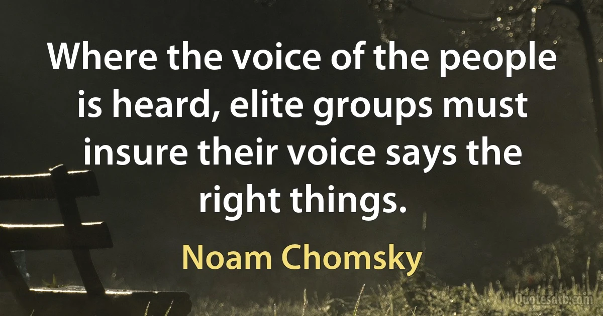 Where the voice of the people is heard, elite groups must insure their voice says the right things. (Noam Chomsky)