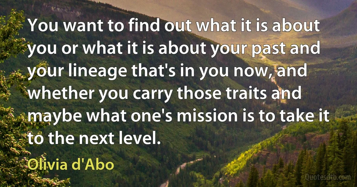 You want to find out what it is about you or what it is about your past and your lineage that's in you now, and whether you carry those traits and maybe what one's mission is to take it to the next level. (Olivia d'Abo)