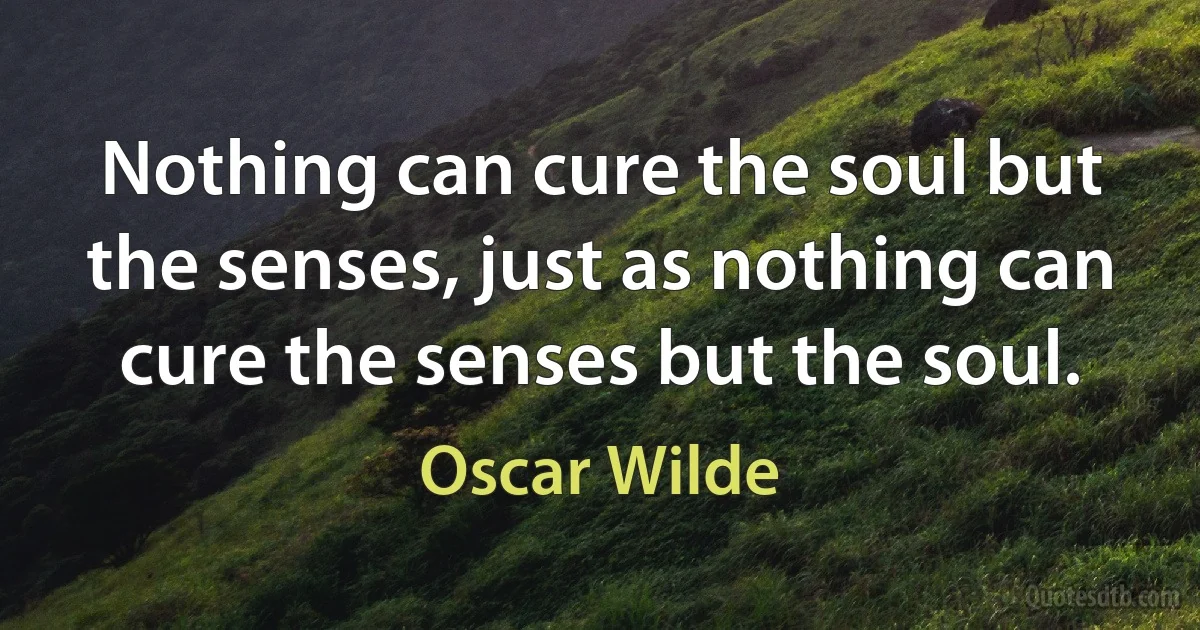 Nothing can cure the soul but the senses, just as nothing can cure the senses but the soul. (Oscar Wilde)