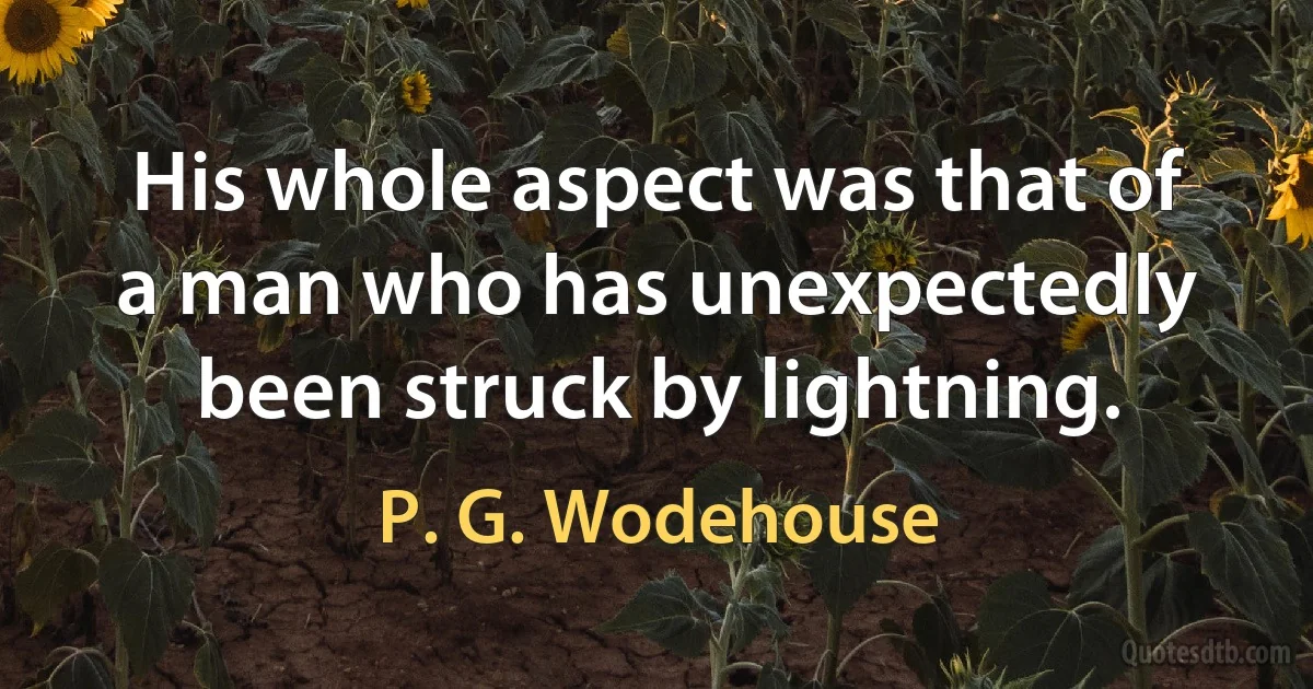 His whole aspect was that of a man who has unexpectedly been struck by lightning. (P. G. Wodehouse)