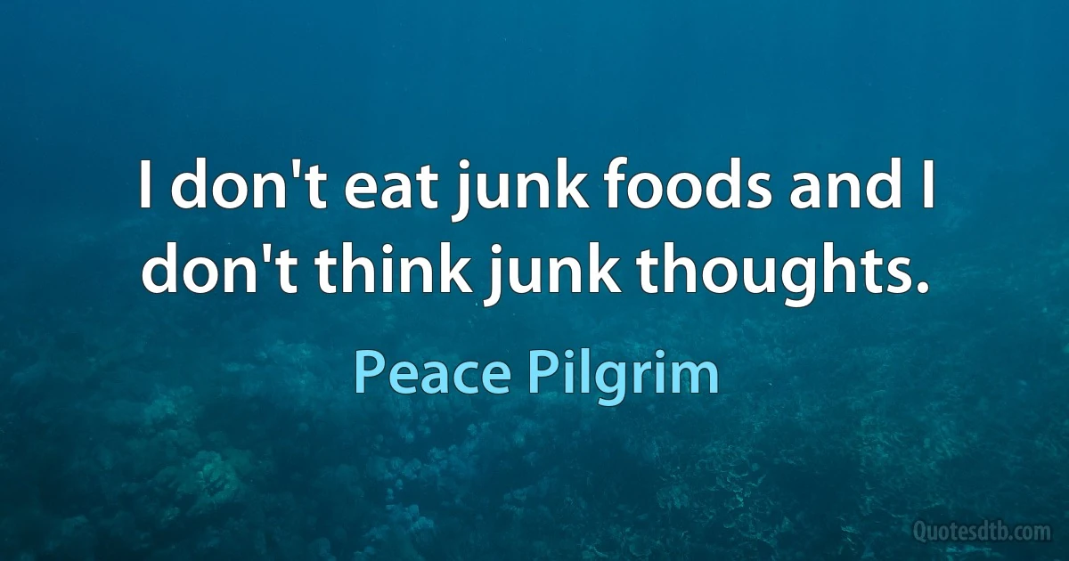 I don't eat junk foods and I don't think junk thoughts. (Peace Pilgrim)