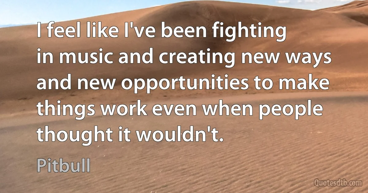 I feel like I've been fighting in music and creating new ways and new opportunities to make things work even when people thought it wouldn't. (Pitbull)