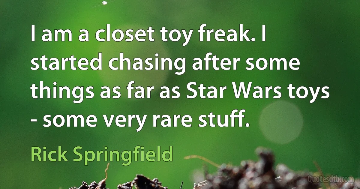 I am a closet toy freak. I started chasing after some things as far as Star Wars toys - some very rare stuff. (Rick Springfield)