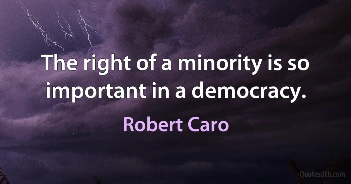 The right of a minority is so important in a democracy. (Robert Caro)