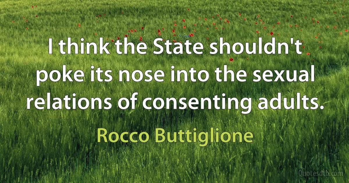 I think the State shouldn't poke its nose into the sexual relations of consenting adults. (Rocco Buttiglione)