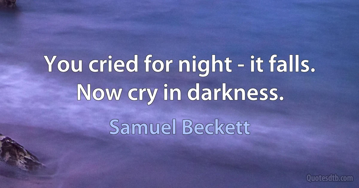 You cried for night - it falls. Now cry in darkness. (Samuel Beckett)