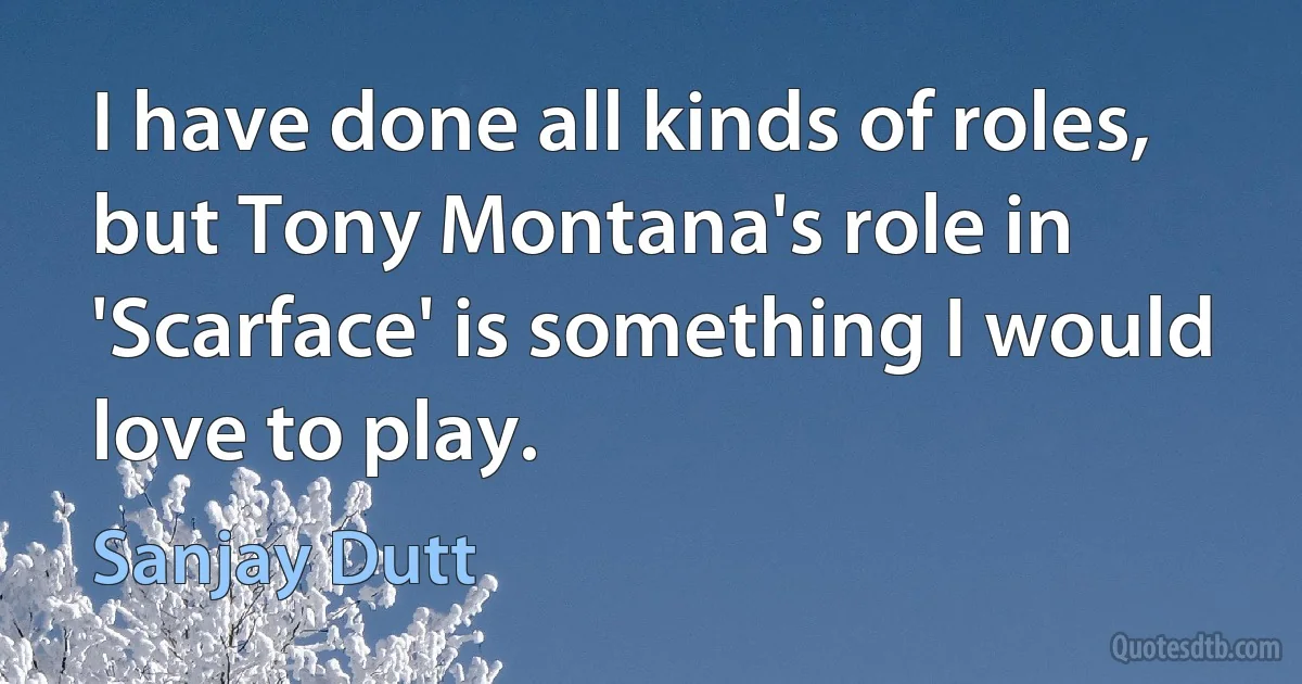 I have done all kinds of roles, but Tony Montana's role in 'Scarface' is something I would love to play. (Sanjay Dutt)