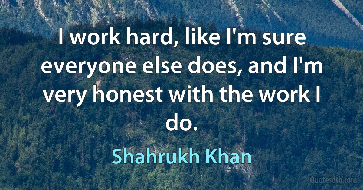 I work hard, like I'm sure everyone else does, and I'm very honest with the work I do. (Shahrukh Khan)