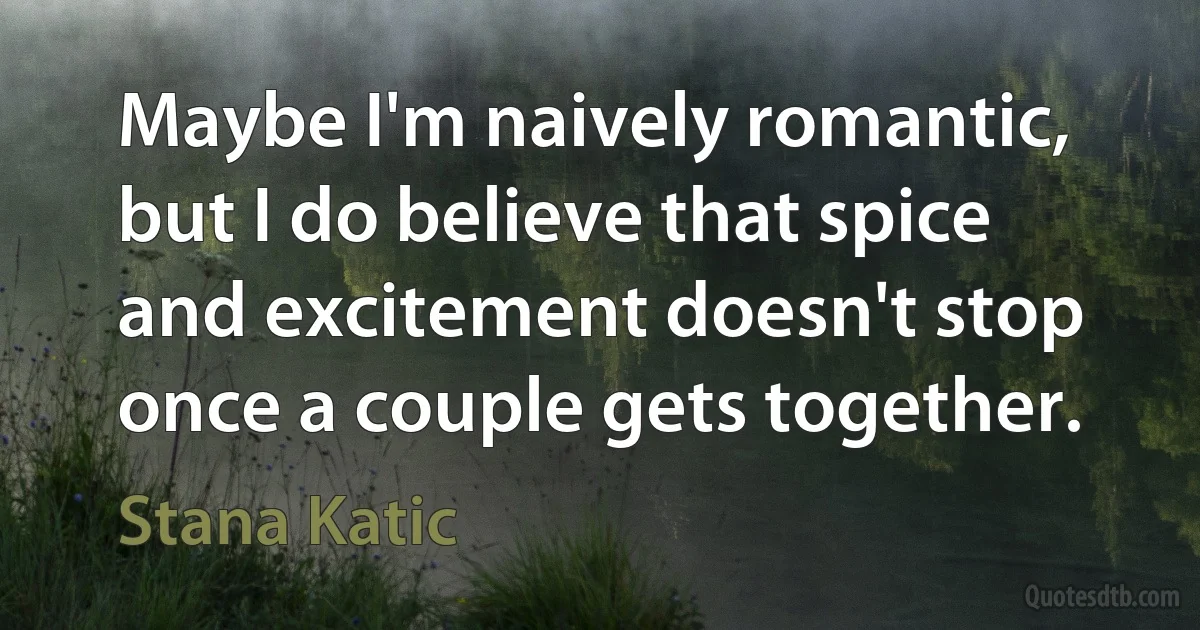 Maybe I'm naively romantic, but I do believe that spice and excitement doesn't stop once a couple gets together. (Stana Katic)