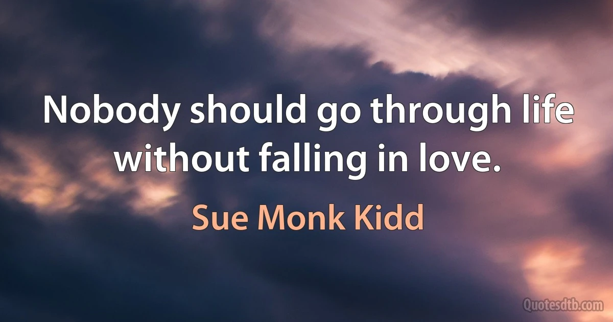 Nobody should go through life without falling in love. (Sue Monk Kidd)