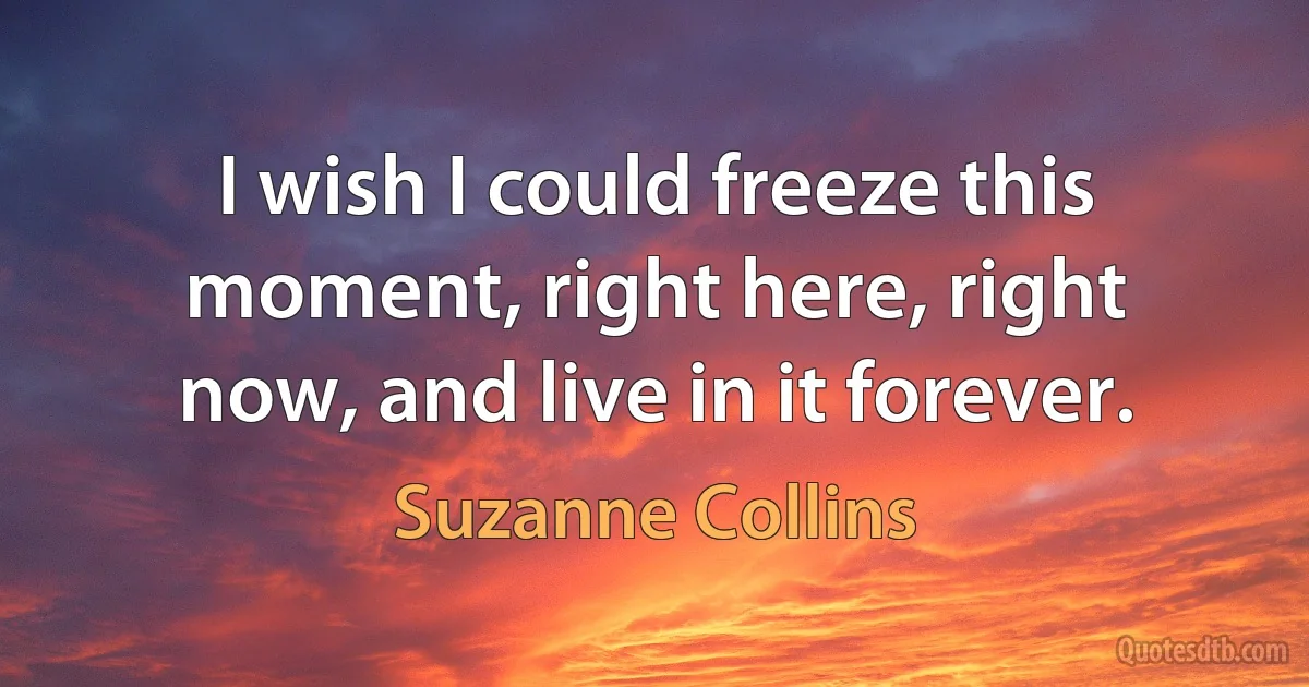 I wish I could freeze this moment, right here, right now, and live in it forever. (Suzanne Collins)