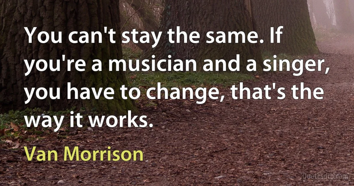 You can't stay the same. If you're a musician and a singer, you have to change, that's the way it works. (Van Morrison)