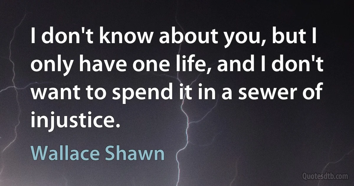 I don't know about you, but I only have one life, and I don't want to spend it in a sewer of injustice. (Wallace Shawn)