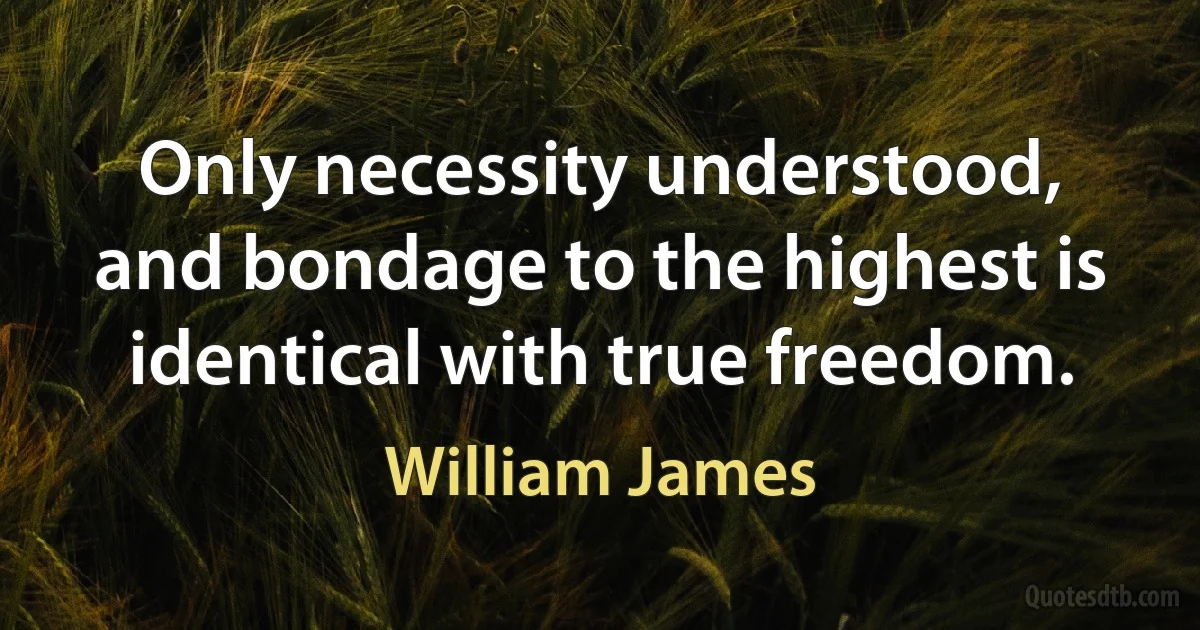 Only necessity understood, and bondage to the highest is identical with true freedom. (William James)