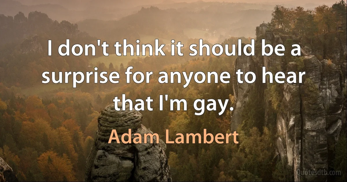 I don't think it should be a surprise for anyone to hear that I'm gay. (Adam Lambert)