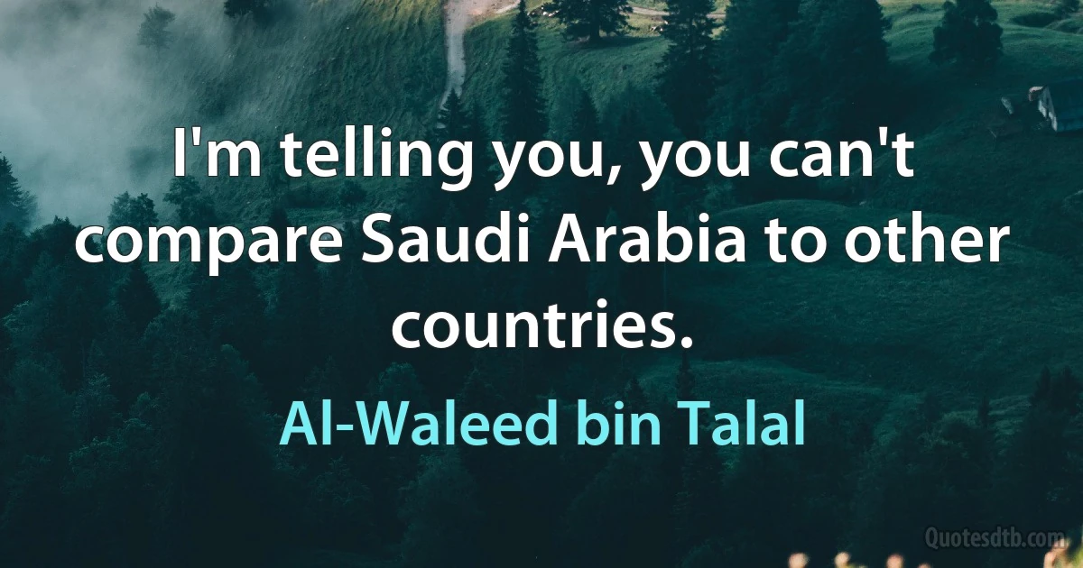 I'm telling you, you can't compare Saudi Arabia to other countries. (Al-Waleed bin Talal)