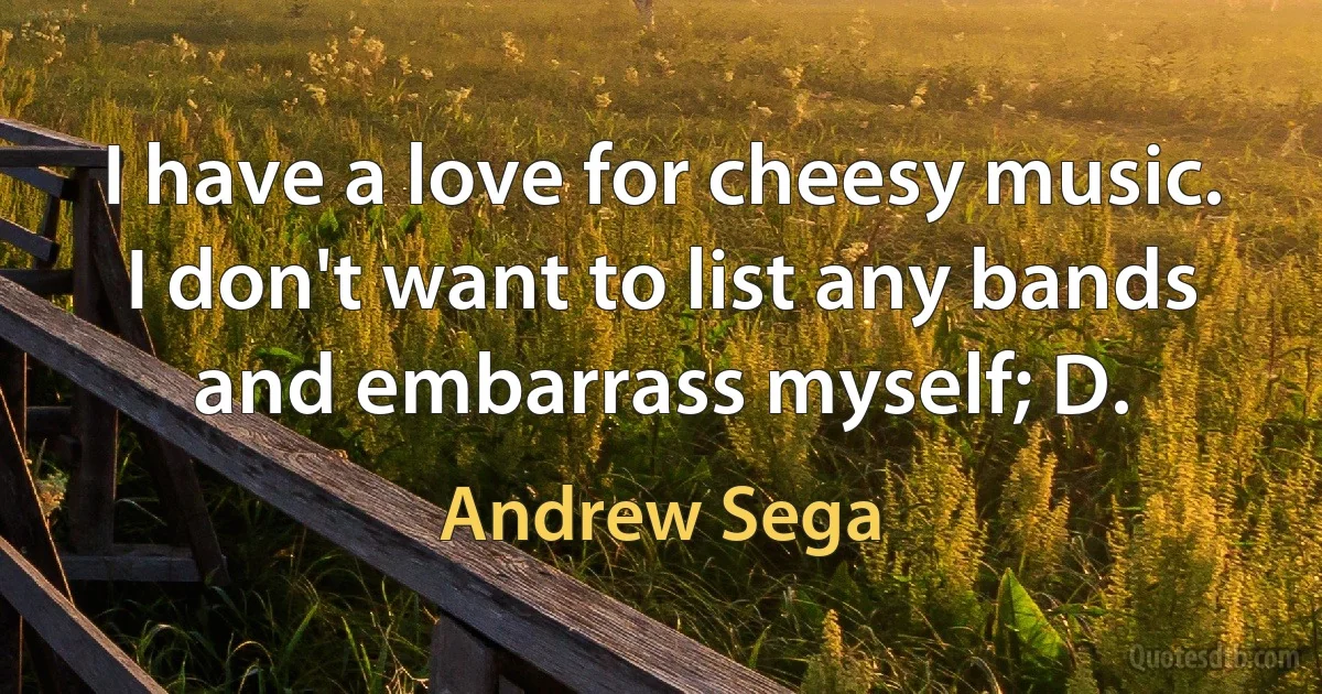 I have a love for cheesy music. I don't want to list any bands and embarrass myself; D. (Andrew Sega)