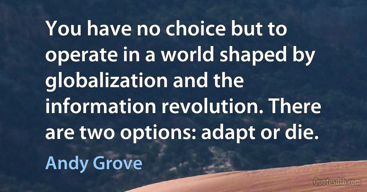 You have no choice but to operate in a world shaped by globalization and the information revolution. There are two options: adapt or die. (Andy Grove)