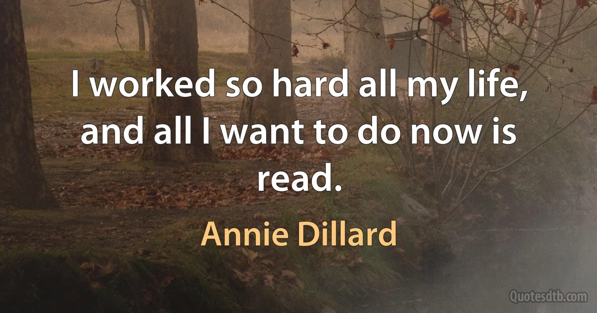 I worked so hard all my life, and all I want to do now is read. (Annie Dillard)