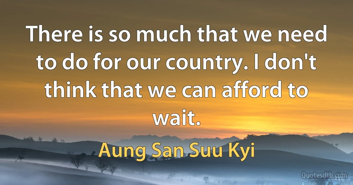 There is so much that we need to do for our country. I don't think that we can afford to wait. (Aung San Suu Kyi)