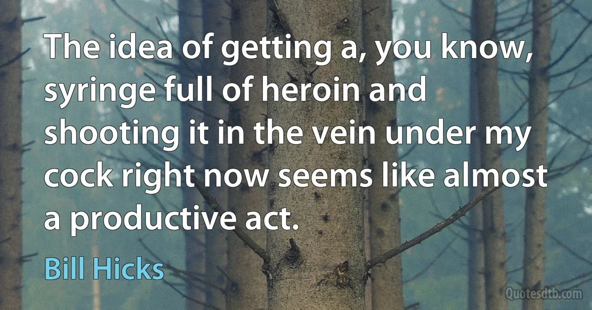 The idea of getting a, you know, syringe full of heroin and shooting it in the vein under my cock right now seems like almost a productive act. (Bill Hicks)