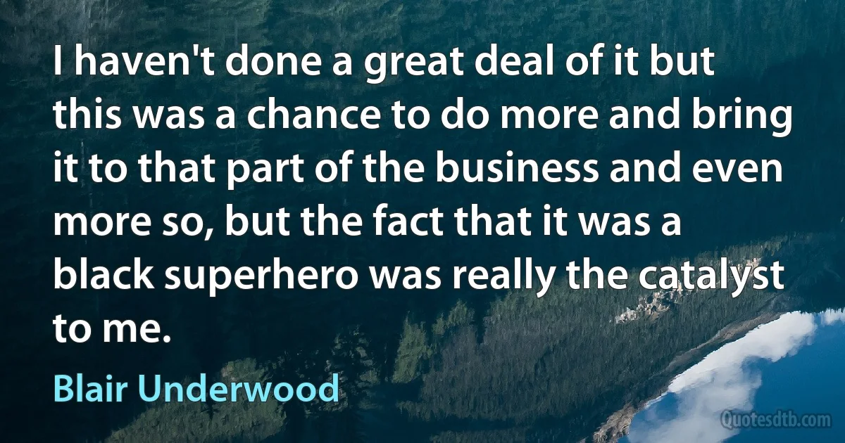 I haven't done a great deal of it but this was a chance to do more and bring it to that part of the business and even more so, but the fact that it was a black superhero was really the catalyst to me. (Blair Underwood)