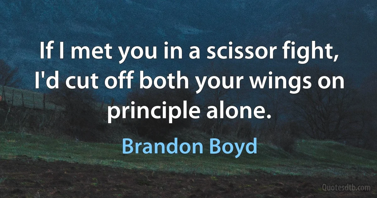 If I met you in a scissor fight, I'd cut off both your wings on principle alone. (Brandon Boyd)