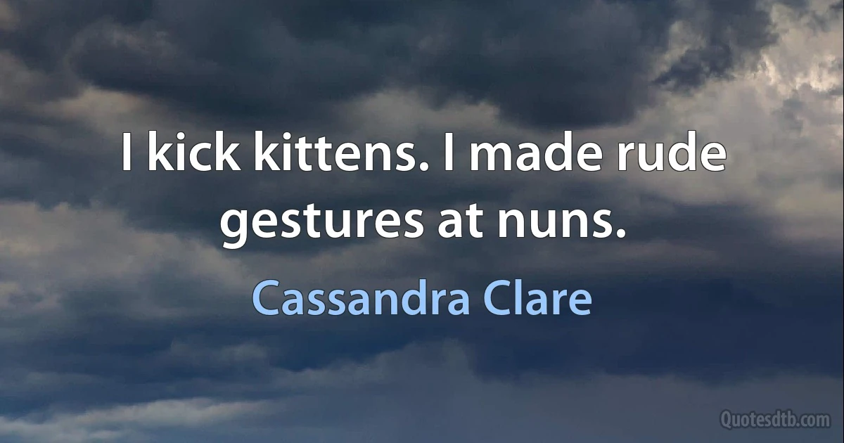 I kick kittens. I made rude gestures at nuns. (Cassandra Clare)