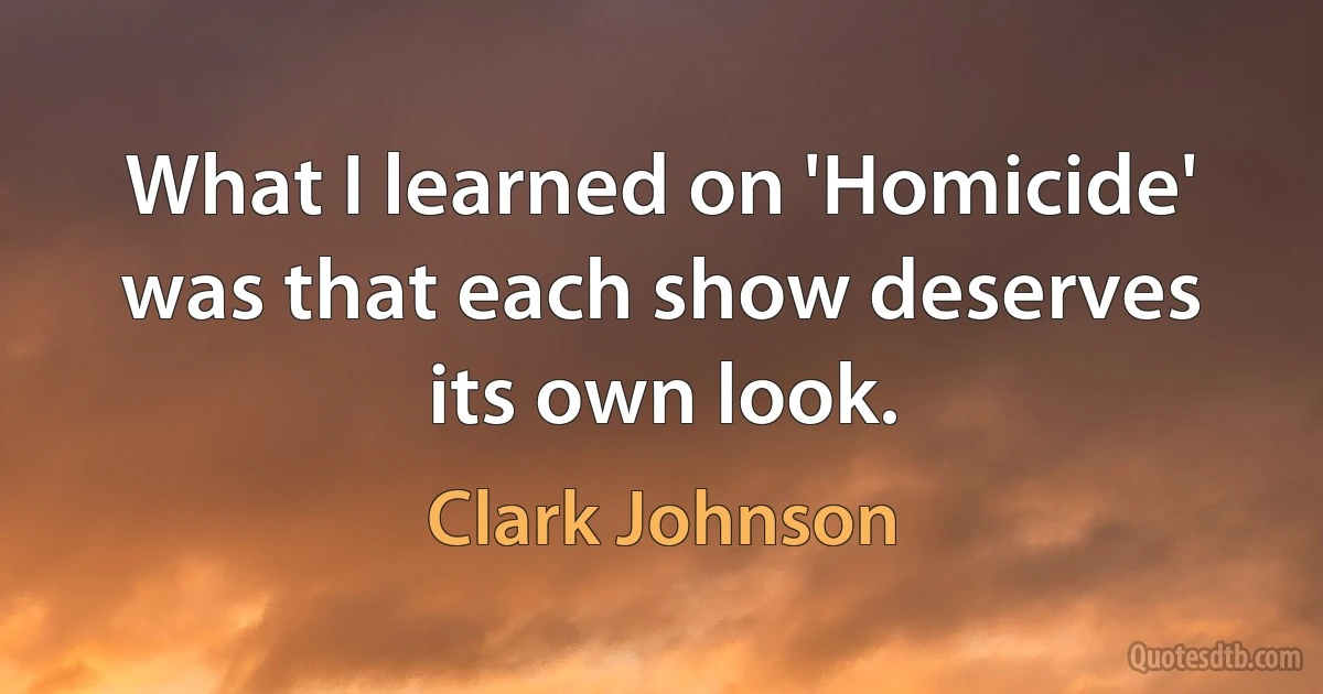 What I learned on 'Homicide' was that each show deserves its own look. (Clark Johnson)