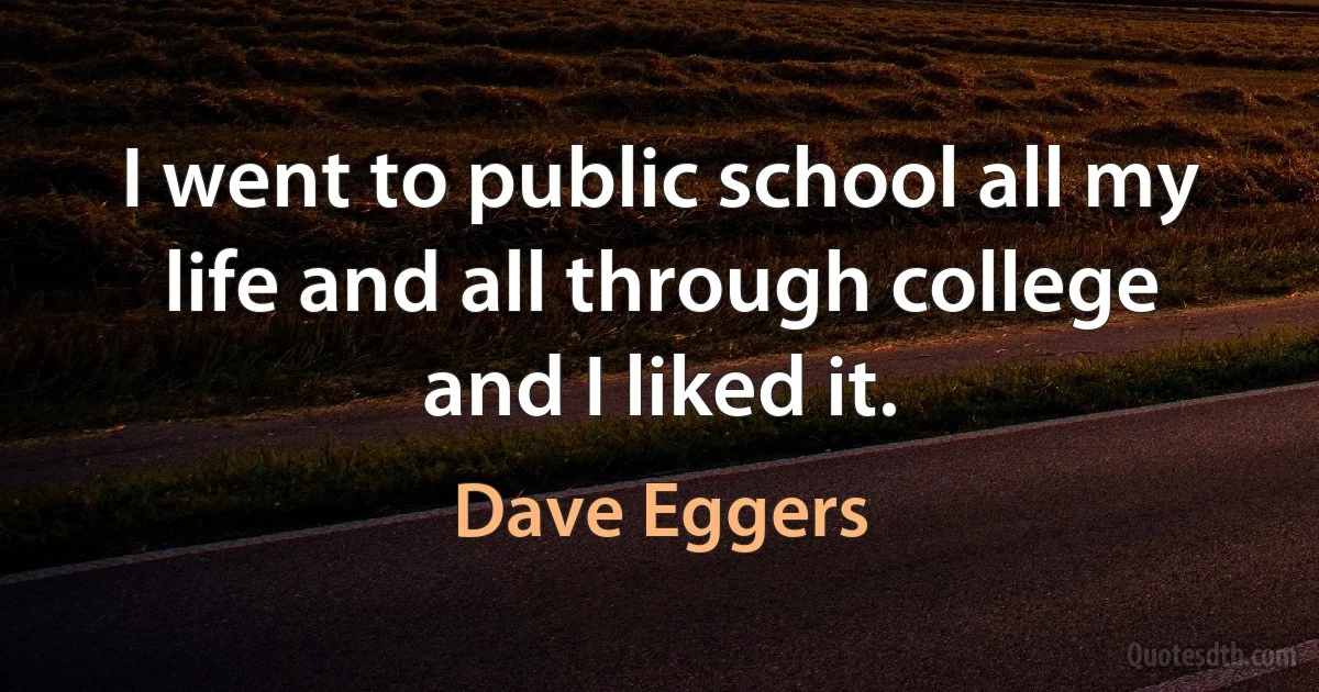 I went to public school all my life and all through college and I liked it. (Dave Eggers)