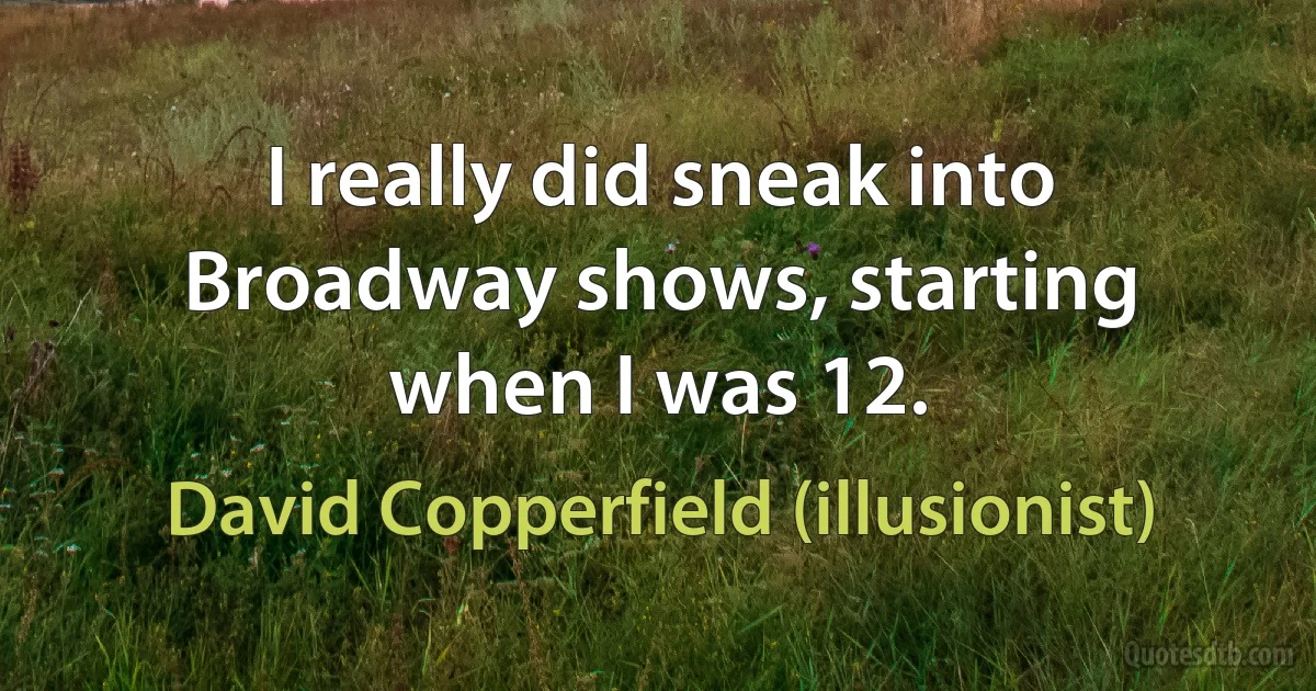 I really did sneak into Broadway shows, starting when I was 12. (David Copperfield (illusionist))