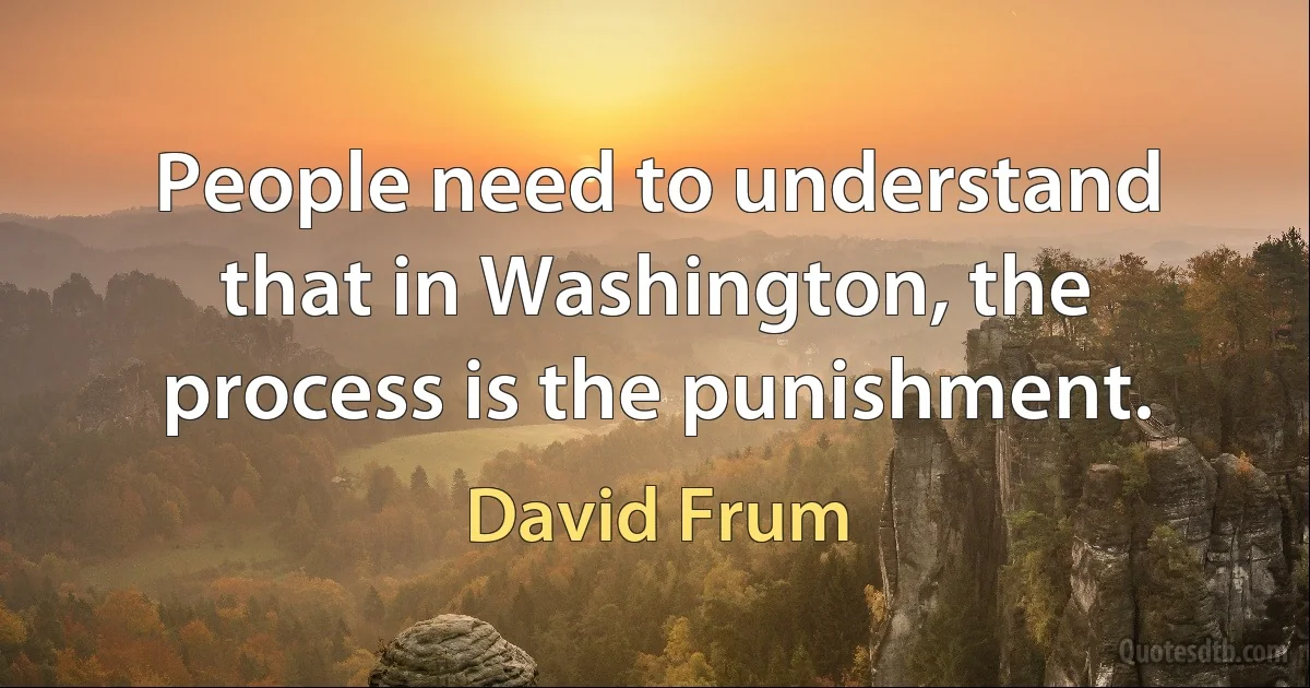 People need to understand that in Washington, the process is the punishment. (David Frum)