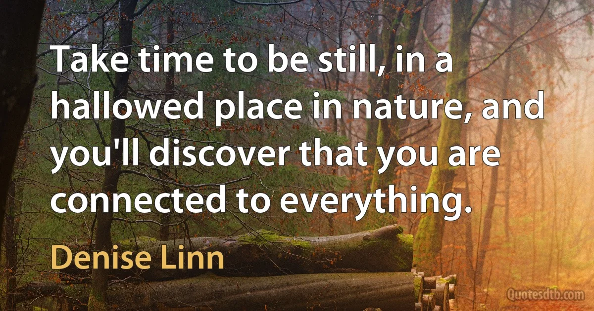 Take time to be still, in a hallowed place in nature, and you'll discover that you are connected to everything. (Denise Linn)