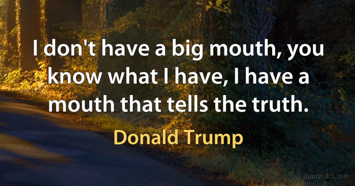 I don't have a big mouth, you know what I have, I have a mouth that tells the truth. (Donald Trump)