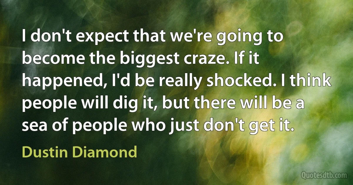 I don't expect that we're going to become the biggest craze. If it happened, I'd be really shocked. I think people will dig it, but there will be a sea of people who just don't get it. (Dustin Diamond)