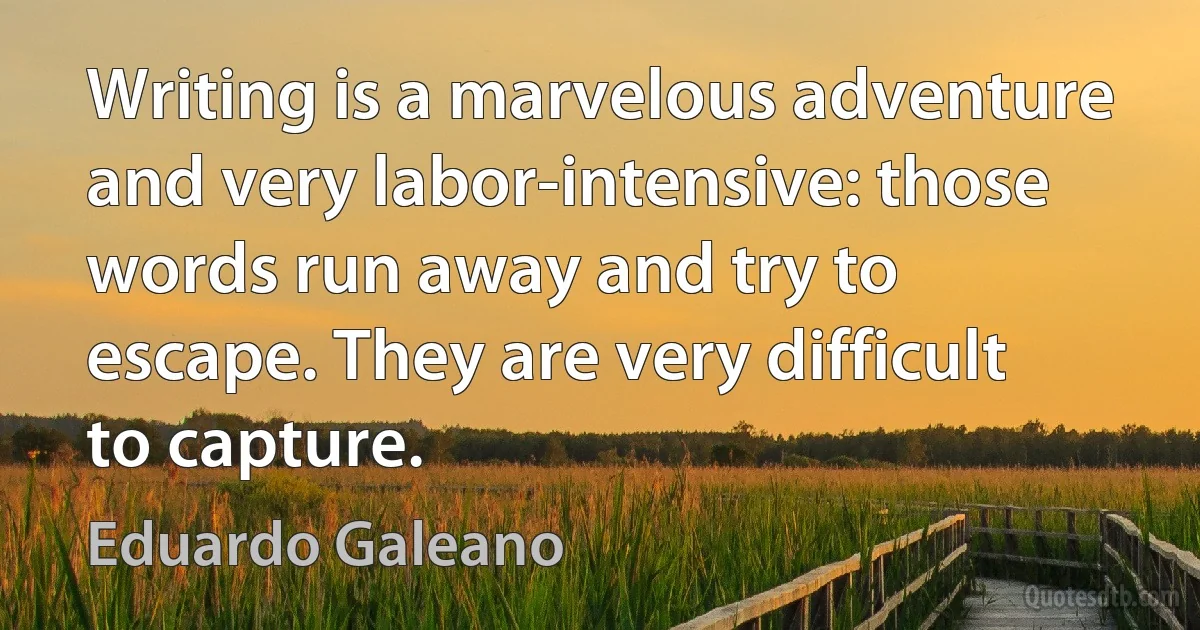 Writing is a marvelous adventure and very labor-intensive: those words run away and try to escape. They are very difficult to capture. (Eduardo Galeano)