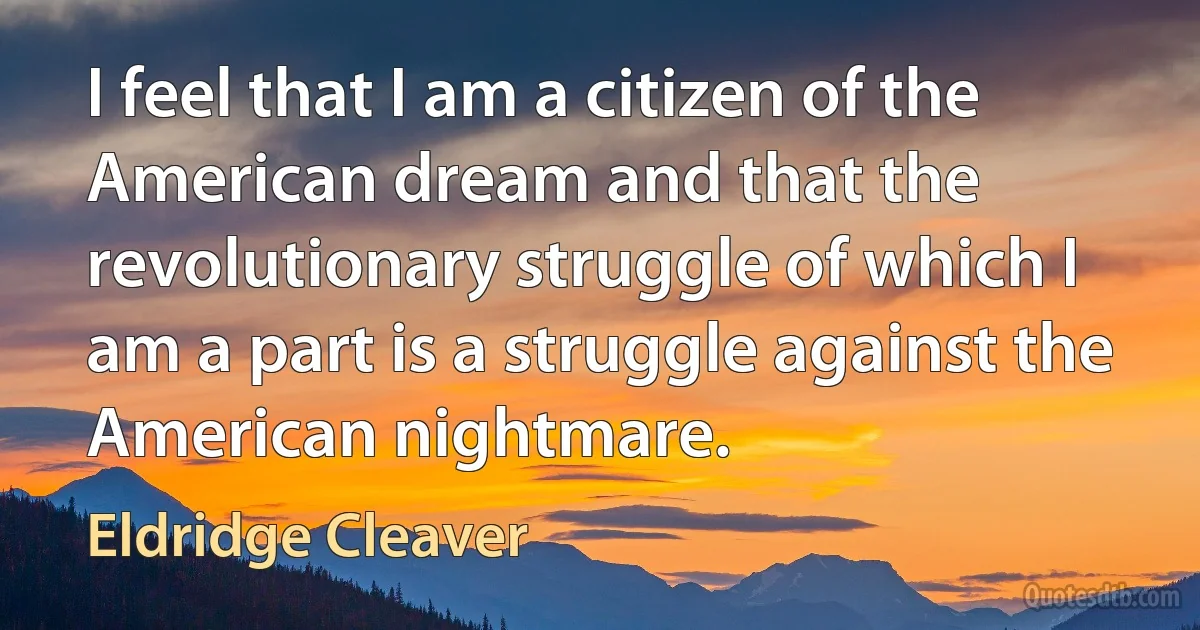 I feel that I am a citizen of the American dream and that the revolutionary struggle of which I am a part is a struggle against the American nightmare. (Eldridge Cleaver)