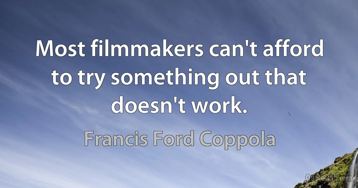 Most filmmakers can't afford to try something out that doesn't work. (Francis Ford Coppola)