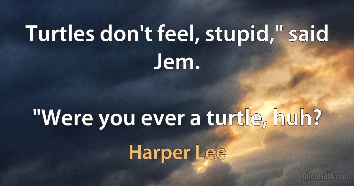 Turtles don't feel, stupid," said Jem.

"Were you ever a turtle, huh? (Harper Lee)