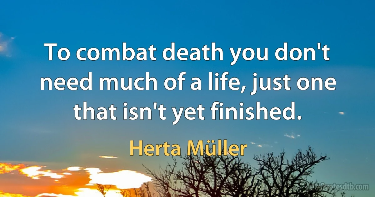 To combat death you don't need much of a life, just one that isn't yet finished. (Herta Müller)