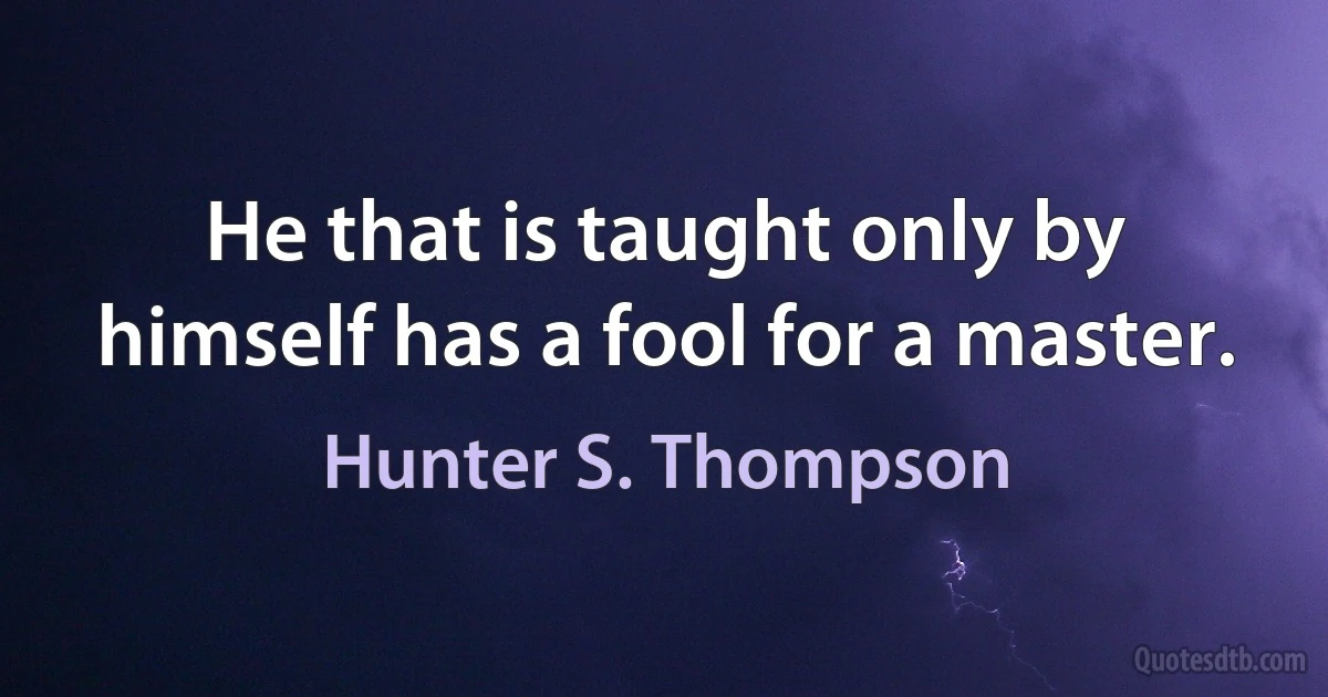 He that is taught only by himself has a fool for a master. (Hunter S. Thompson)