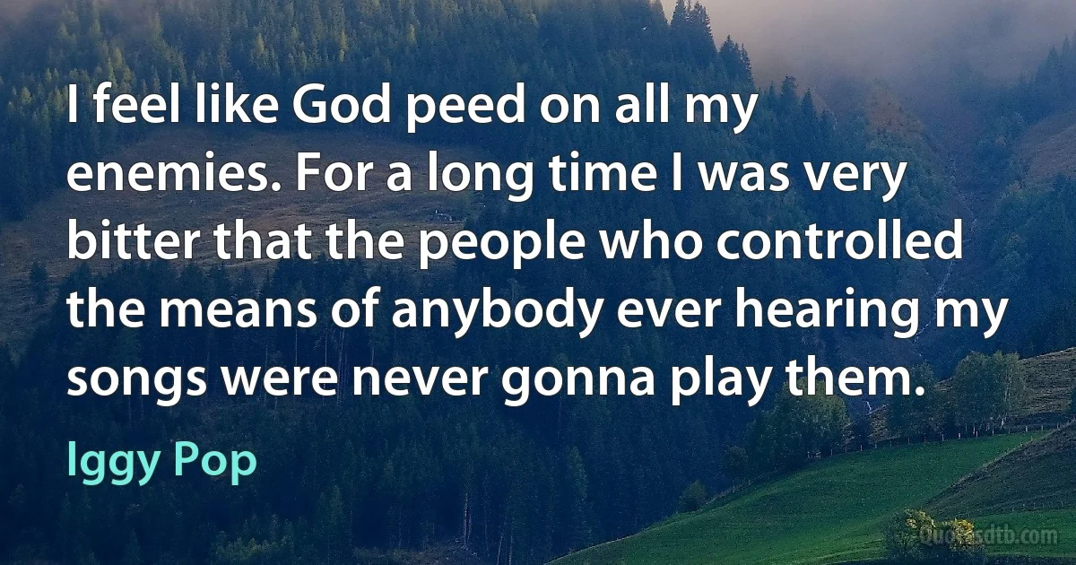 I feel like God peed on all my enemies. For a long time I was very bitter that the people who controlled the means of anybody ever hearing my songs were never gonna play them. (Iggy Pop)