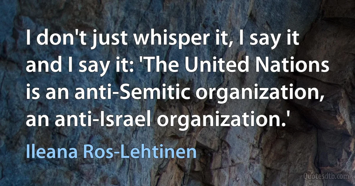 I don't just whisper it, I say it and I say it: 'The United Nations is an anti-Semitic organization, an anti-Israel organization.' (Ileana Ros-Lehtinen)