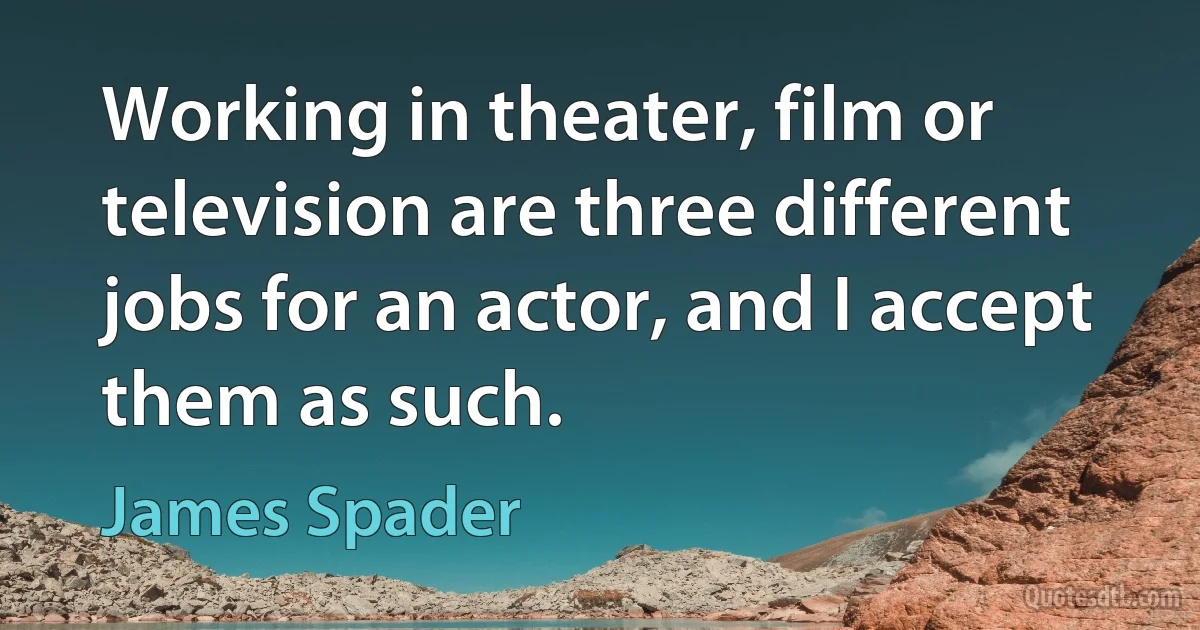 Working in theater, film or television are three different jobs for an actor, and I accept them as such. (James Spader)