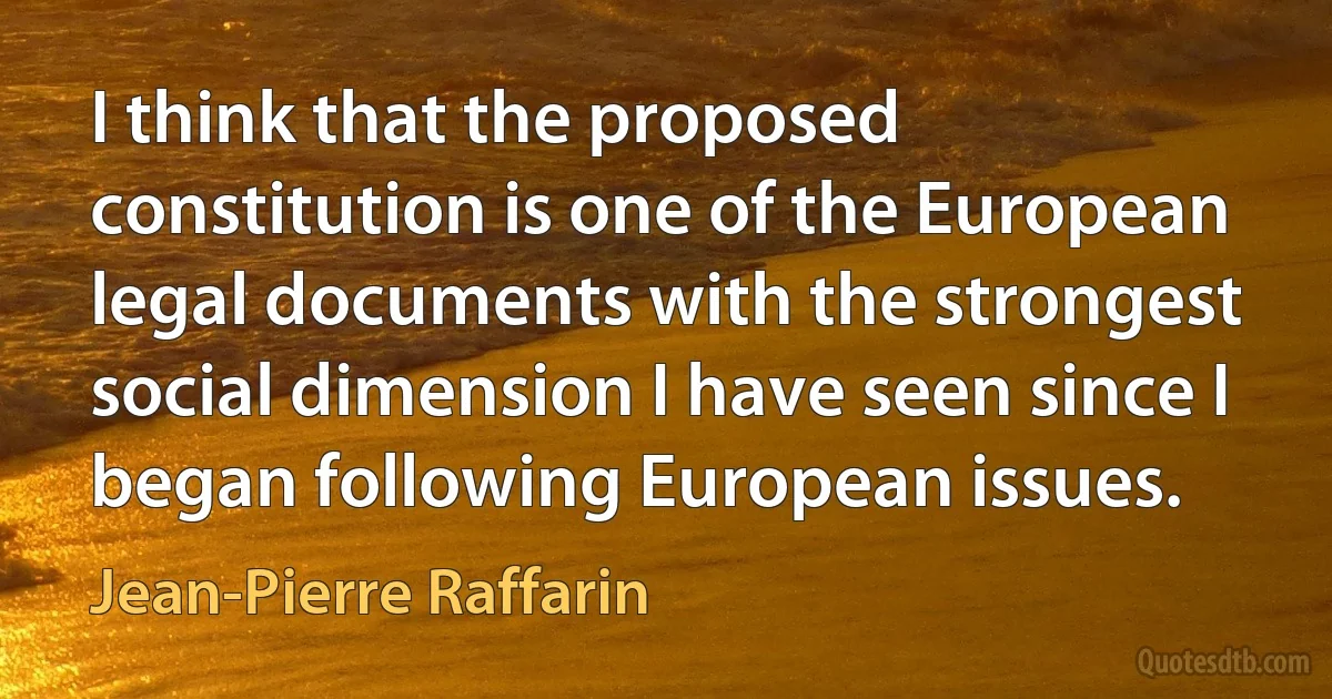 I think that the proposed constitution is one of the European legal documents with the strongest social dimension I have seen since I began following European issues. (Jean-Pierre Raffarin)