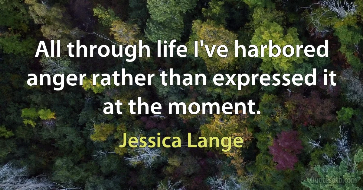 All through life I've harbored anger rather than expressed it at the moment. (Jessica Lange)