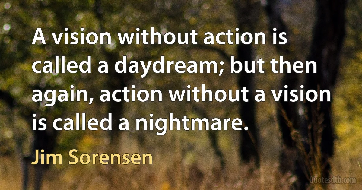 A vision without action is called a daydream; but then again, action without a vision is called a nightmare. (Jim Sorensen)